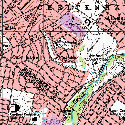Topographic Map of Cheltenham Township Park, PA