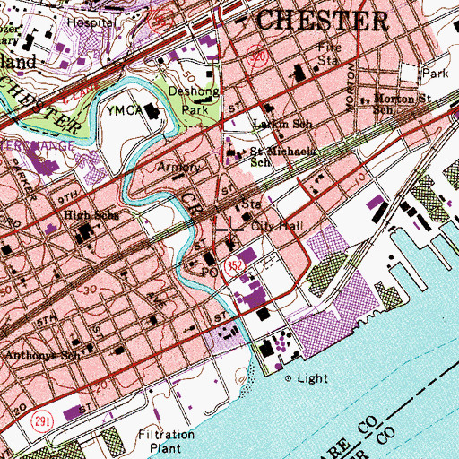 Topographic Map of Chester Police Department, PA