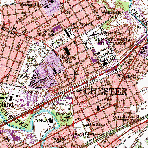 Topographic Map of Chester City Fire Company Station 82, PA