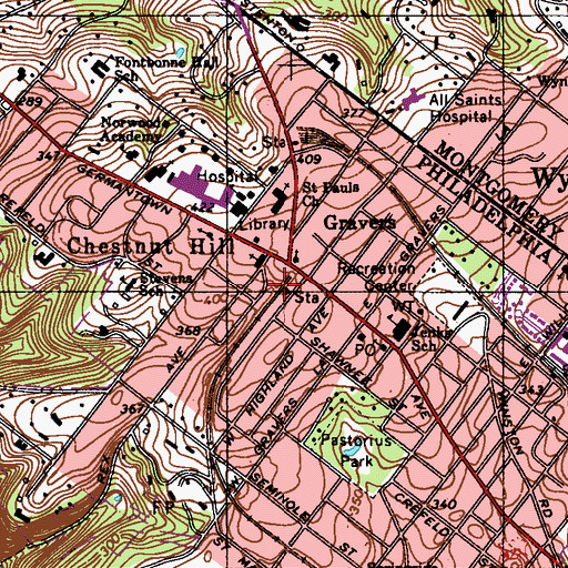 Topographic Map of Chestnut Hill West Station, PA