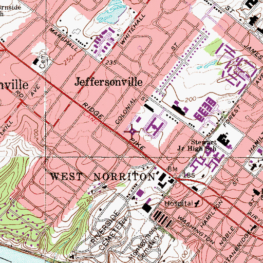 Topographic Map of Child Development Center and Montogmery County Intermediate School, PA