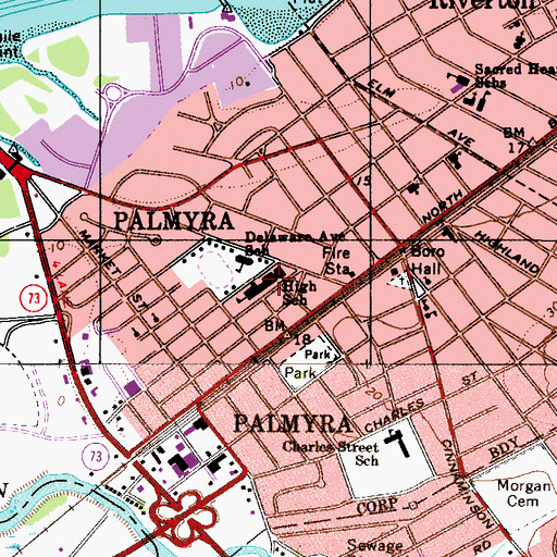 Topographic Map of Palmyra High School, NJ