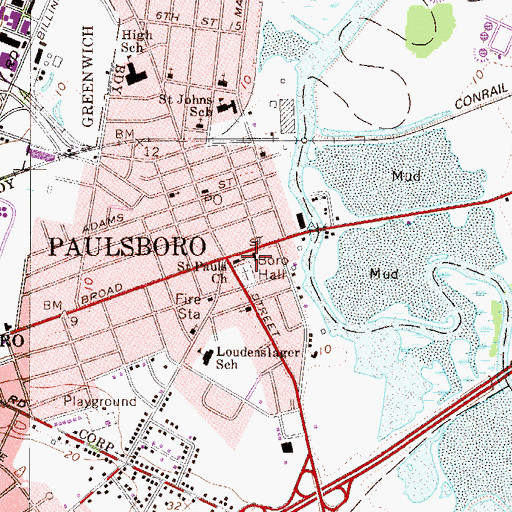 Topographic Map of Paulsboro Borough Hall, NJ