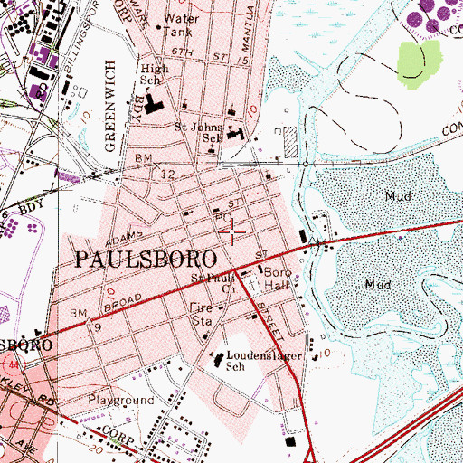 Topographic Map of Paulsboro Police Department, NJ