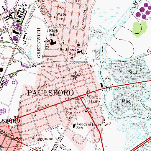Topographic Map of Paulsboro Post Office, NJ