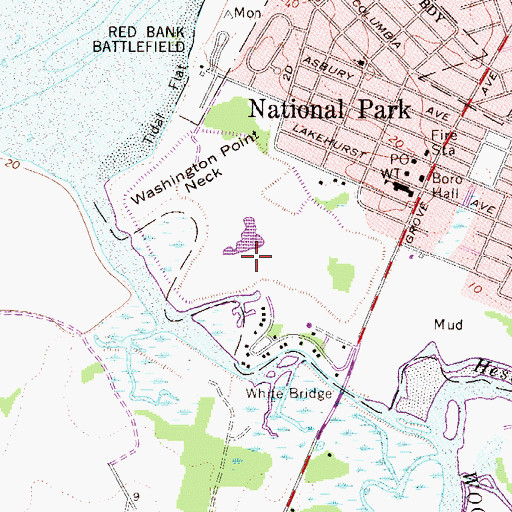Topographic Map of Red Bank Battlefield Park, NJ