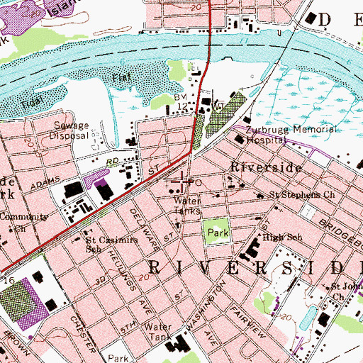 Topographic Map of Riverside Township Fire District 1 Riverside Fire Company 1, NJ