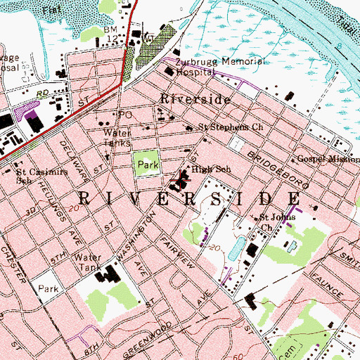 Topographic Map of Riverside Middle and High School, NJ