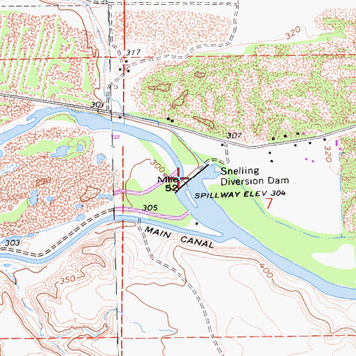 Topographic Map of Snelling Diversion Dam, CA