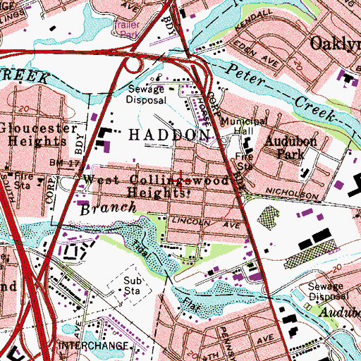 Topographic Map of West Collingswood Heights Fire Department, NJ