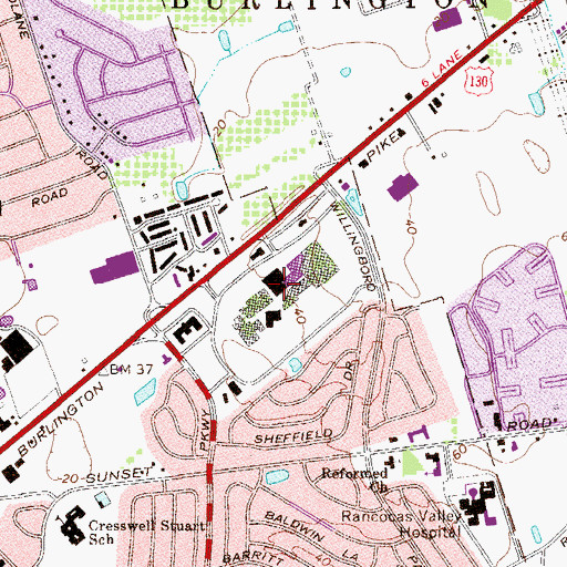 Topographic Map of Willingboro Town Center Shopping Center, NJ
