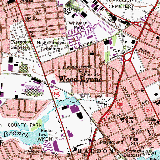 Topographic Map of Woodlyme Boro Hall, NJ