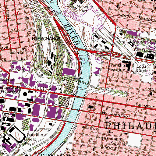Topographic Map of 30th Street Station, PA