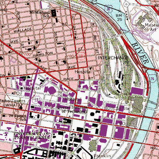 Topographic Map of 34th Street Station, PA