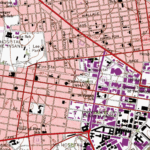 Topographic Map of 40th Street Station, PA