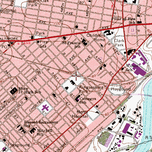 Topographic Map of 49th Street Station, PA