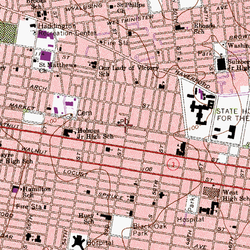 Topographic Map of 52nd Street Station, PA