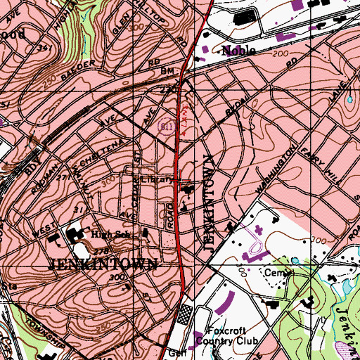 Topographic Map of Abington Free Library, PA