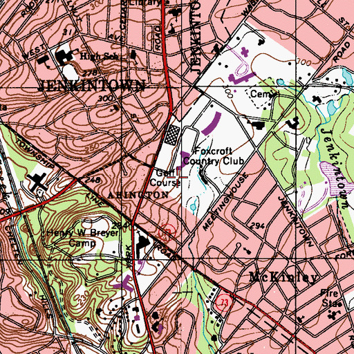 Topographic Map of Abington Golf Course, PA