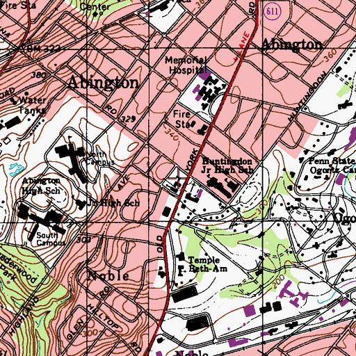Topographic Map of Abington Presbyterian Church, PA
