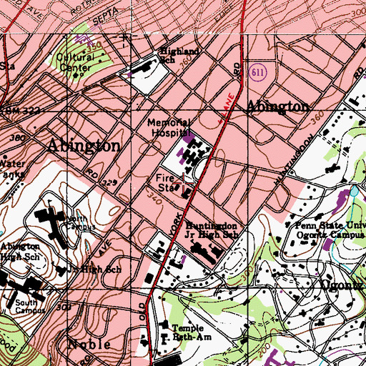 Topographic Map of Abington Township Fire Department / Abington Fire Company - Station 100, PA