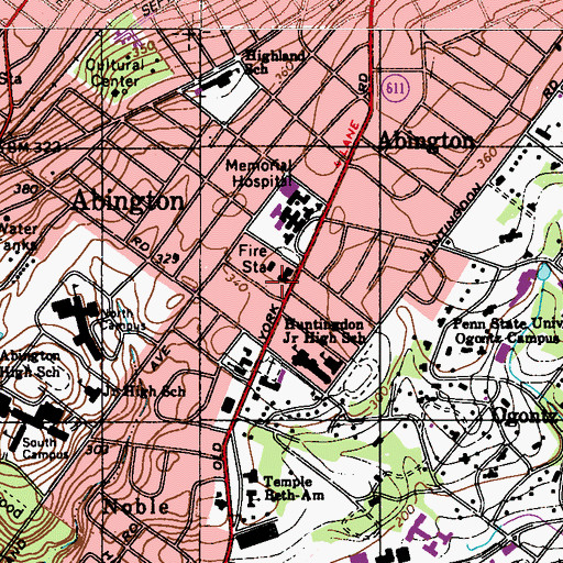 Topographic Map of Abington Township Hall, PA