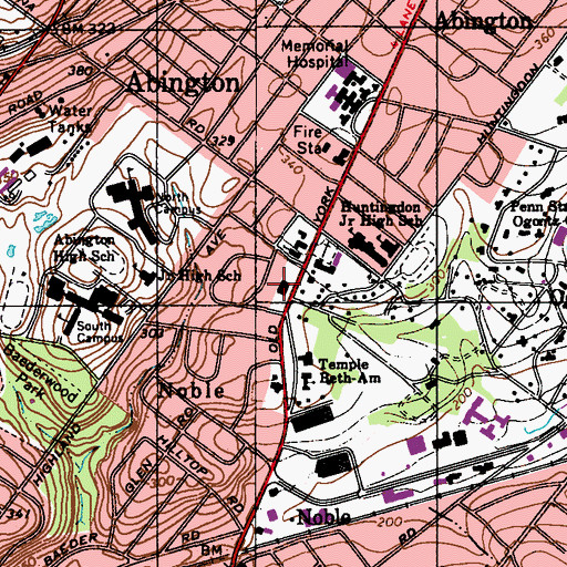 Topographic Map of Abington Township Public Library, PA