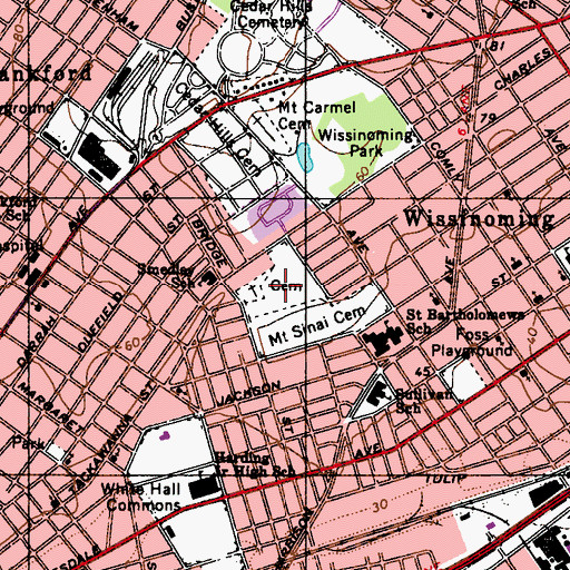 Topographic Map of Adath Jeshurun Cemetery, PA