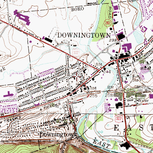 Topographic Map of Downingtown Fire Department - Alert Fire Company Station 45, PA
