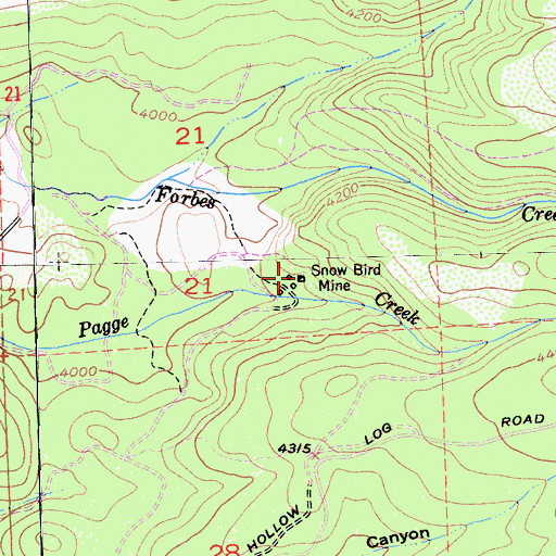Topographic Map of Snow Bird Mine, CA