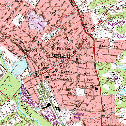 Topographic Map of Ambler Police Station, PA