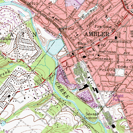 Topographic Map of Ambler Post Office, PA