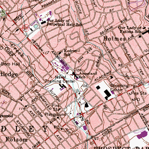 Topographic Map of Amosland Elementary School, PA
