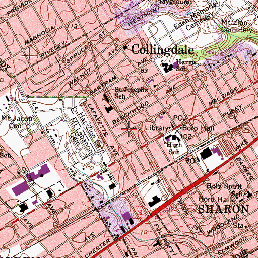 Topographic Map of Andrews Avenue Station, PA