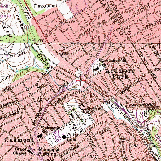 Topographic Map of Ardmore Junction Station, PA