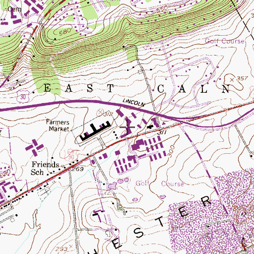 Topographic Map of Ashbridge Square Shopping Center, PA