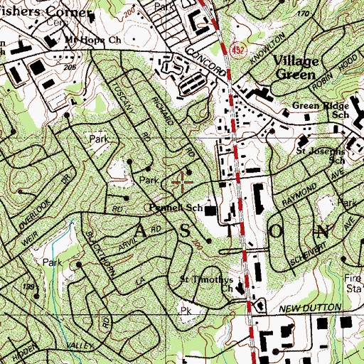 Topographic Map of Aston Arms, PA