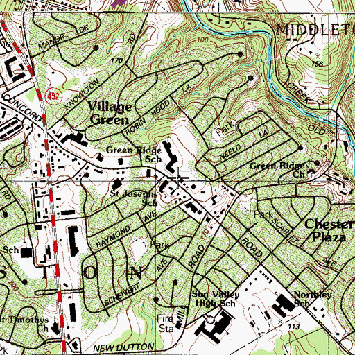 Topographic Map of Aston Library, PA