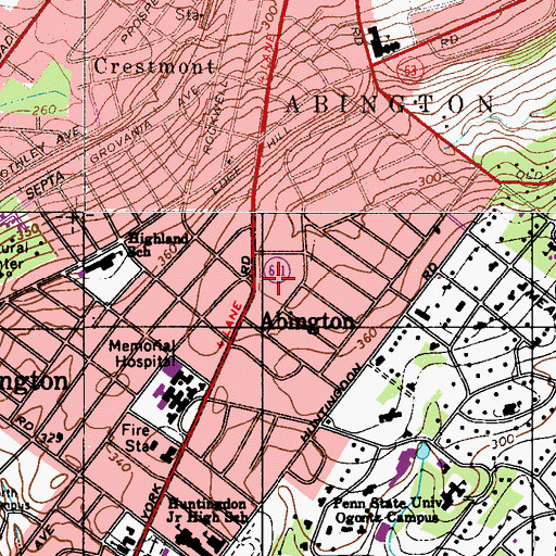 Topographic Map of Atrium Mall Shopping Center, PA