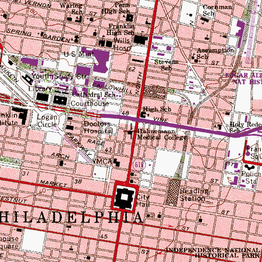Topographic Map of Hahnemann University Hospital, PA