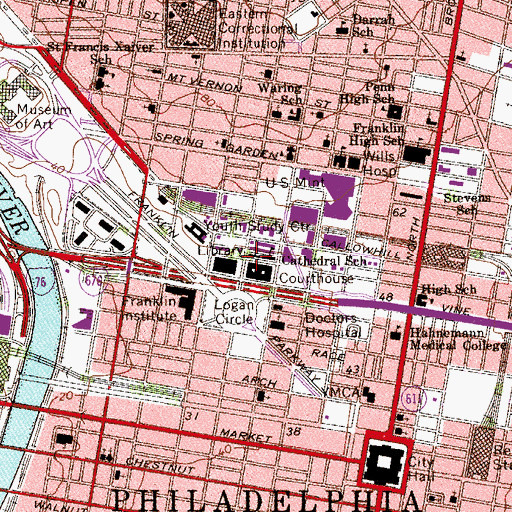 Topographic Map of Hallahan Catholic Girls High School, PA