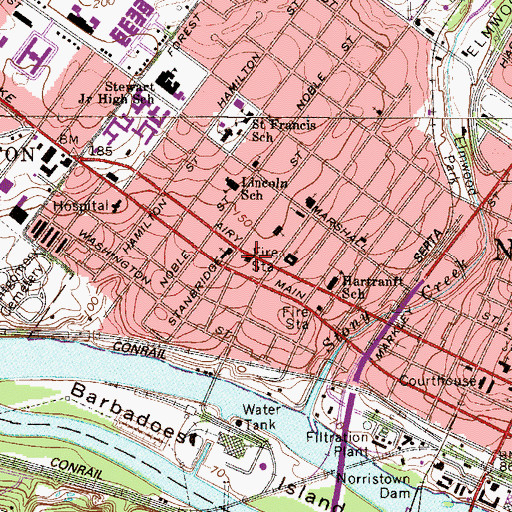 Topographic Map of Norristown Fire Department - Hancock Fire Company - Station 27 - E, PA