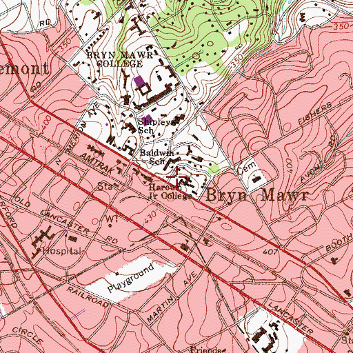 Topographic Map of Harcum Kindergarten, PA