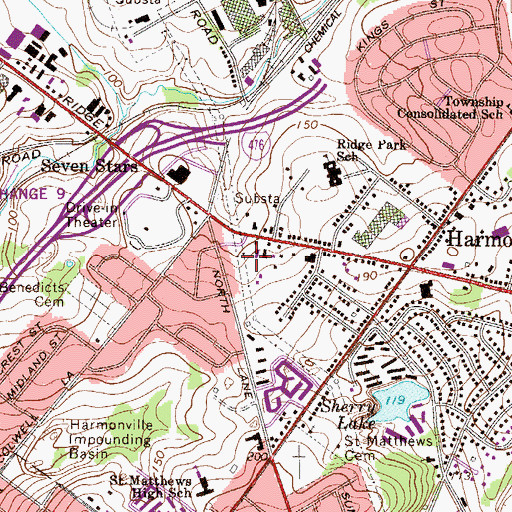 Topographic Map of Harmonville Branch Post Office, PA