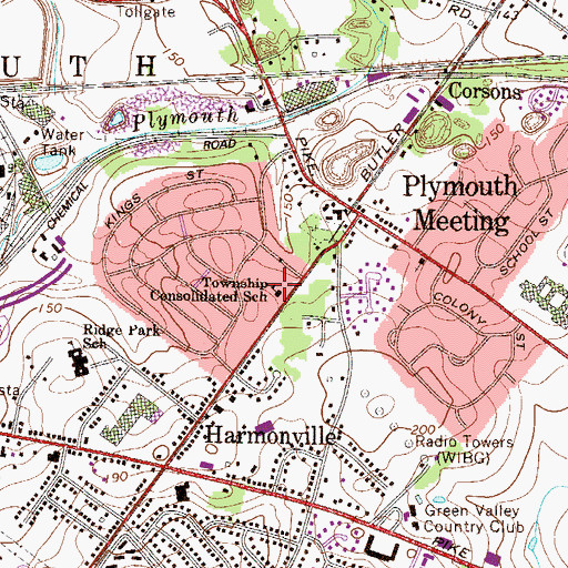 Topographic Map of Harmonville Fire Company - Station 44, PA