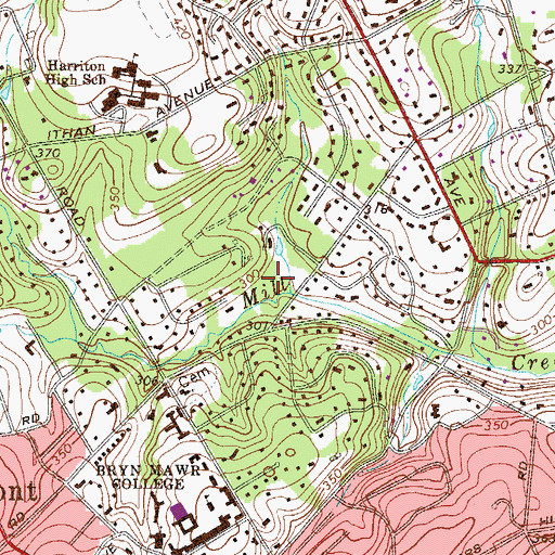Topographic Map of Harriton Park, PA