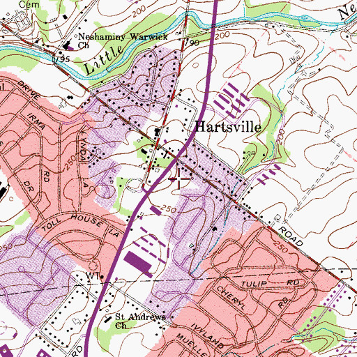 Topographic Map of Hartsville Volunteer Fire Company Station 93, PA