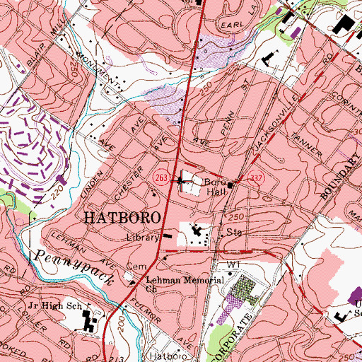Topographic Map of Hatboro Baptist Church, PA