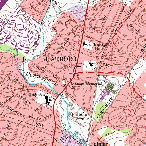 Topographic Map of Hatboro Chamber of Commerce, PA