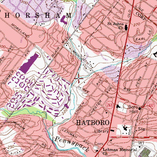 Topographic Map of Hatboro Memorial Park, PA